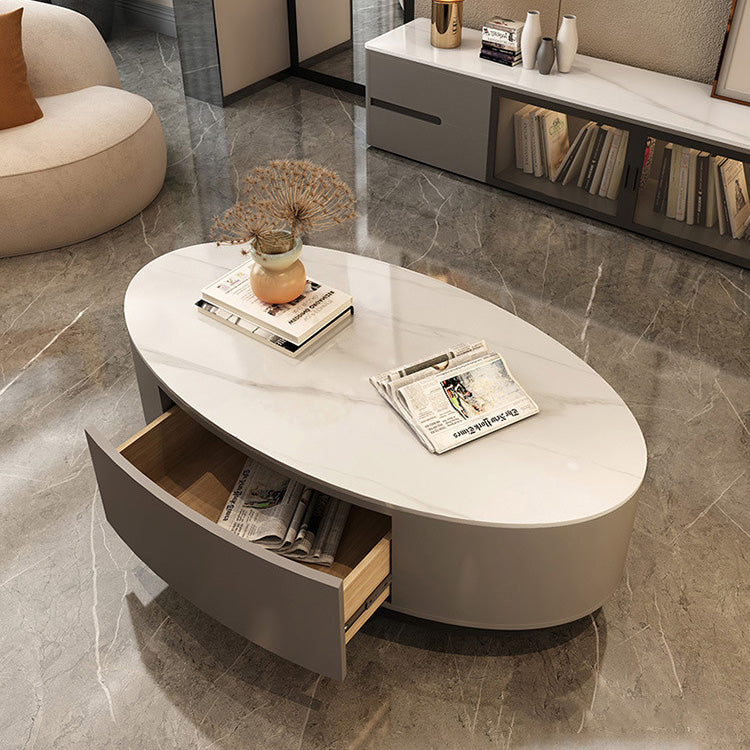 Oval Coffee Table with Storage in Sintered Stone - Modern for LIvingroom frg-498