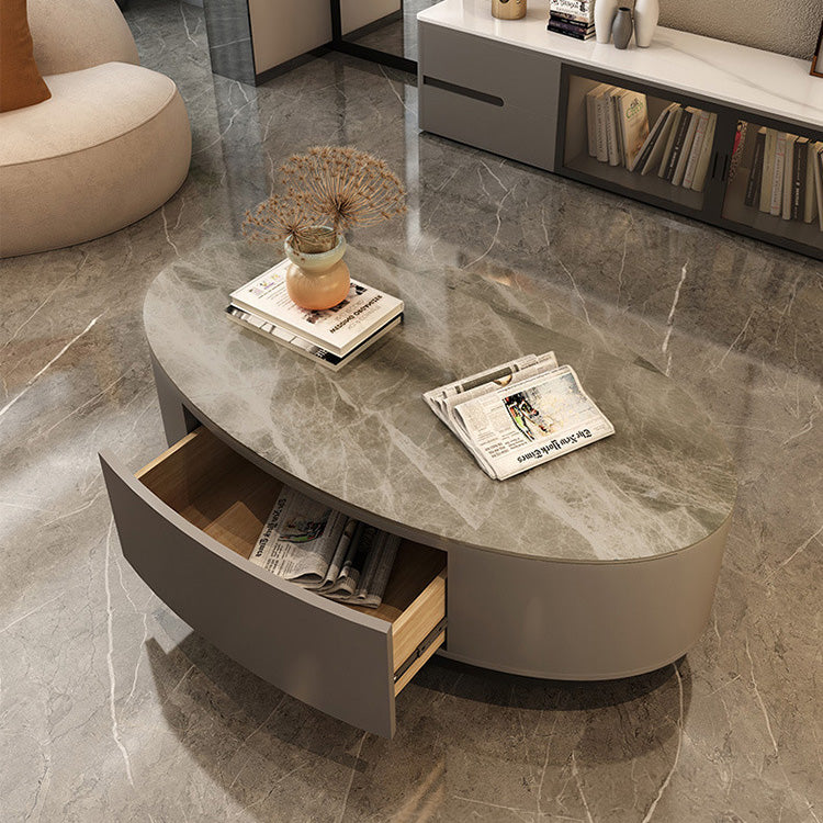 Oval Coffee Table with Storage in Sintered Stone - Modern for LIvingroom frg-498