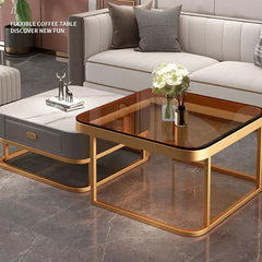 2-Pieces Square Coffee Table with Sintered Stone Top and Drawer Storage for LIvingroom frg-499