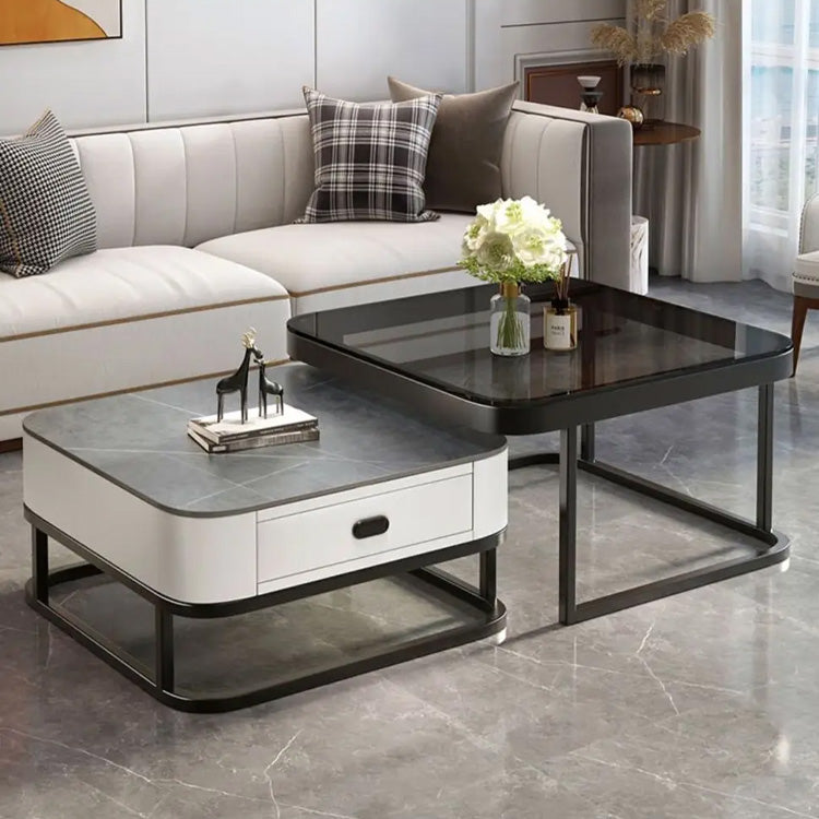 2-Pieces Square Coffee Table with Sintered Stone Top and Drawer Storage for LIvingroom frg-499