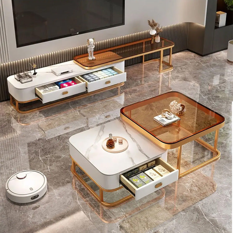 2-Pieces Square Coffee Table with Sintered Stone Top and Drawer Storage for LIvingroom frg-499