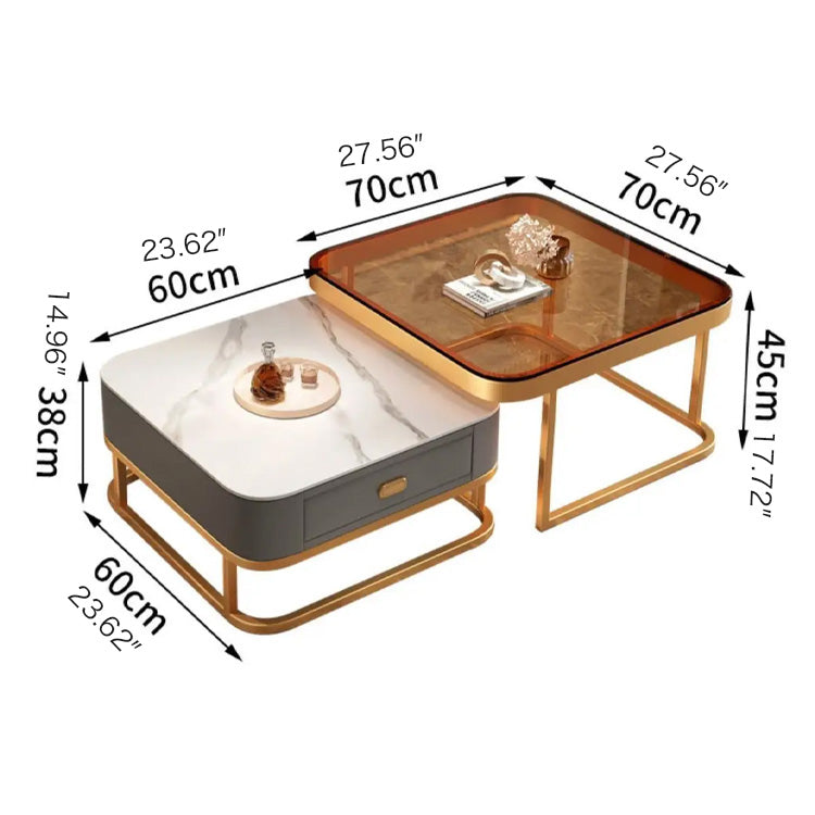 2-Pieces Square Coffee Table with Sintered Stone Top and Drawer Storage for LIvingroom frg-499