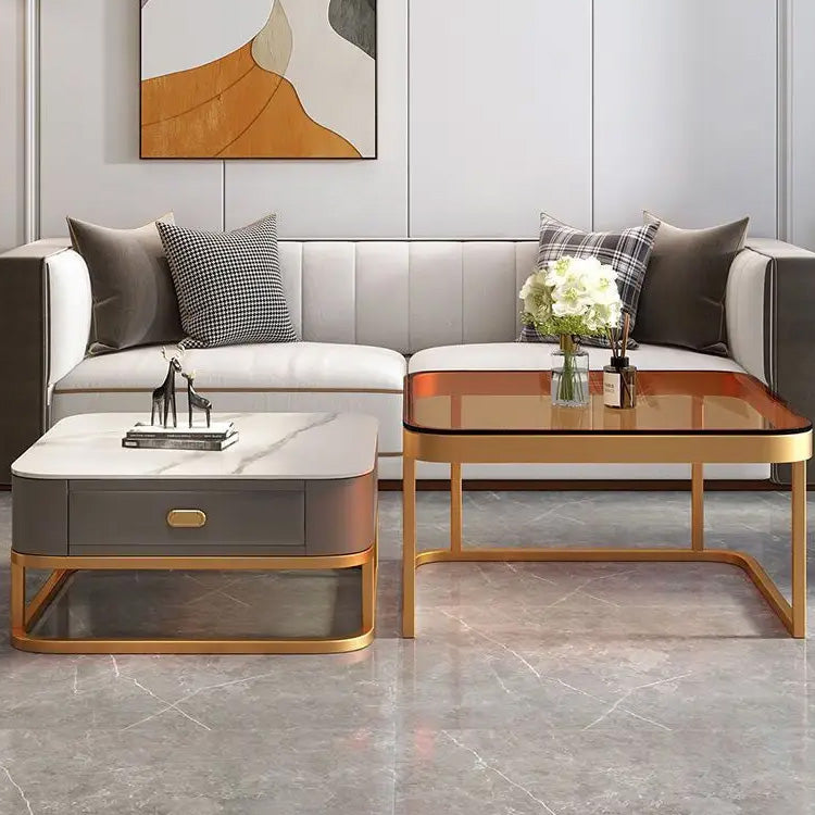 2-Pieces Square Coffee Table with Sintered Stone Top and Drawer Storage for LIvingroom frg-499