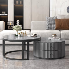 2-Pieces Round Coffee Table with Sintered Stone Top and Storage - Luxurious Modern Design for LIvingroom frg-501