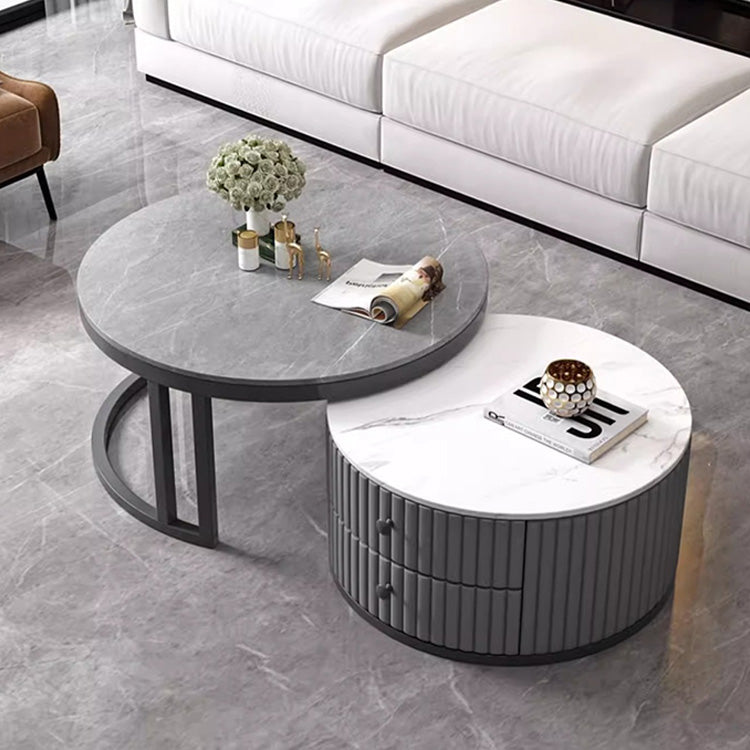 2-Pieces Round Coffee Table with Sintered Stone Top and Storage - Luxurious Modern Design for LIvingroom frg-501