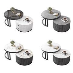 2-Pieces Round Coffee Table with Sintered Stone Top and Storage - Luxurious Modern Design for LIvingroom frg-501