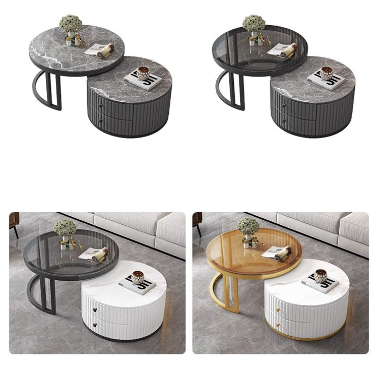 2-Pieces Round Coffee Table with Sintered Stone Top and Storage - Luxurious Modern Design for LIvingroom frg-501