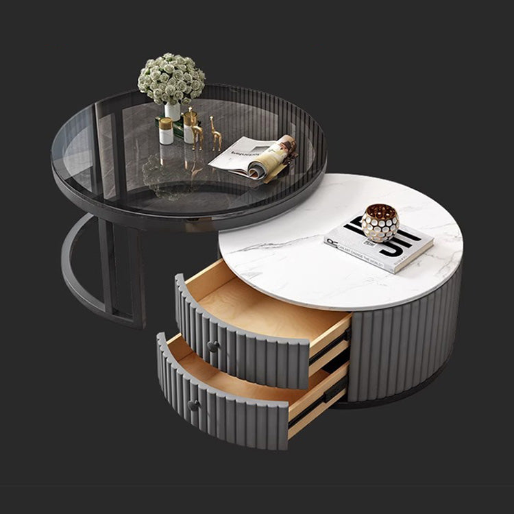 2-Pieces Round Coffee Table with Sintered Stone Top and Storage - Luxurious Modern Design for LIvingroom frg-501