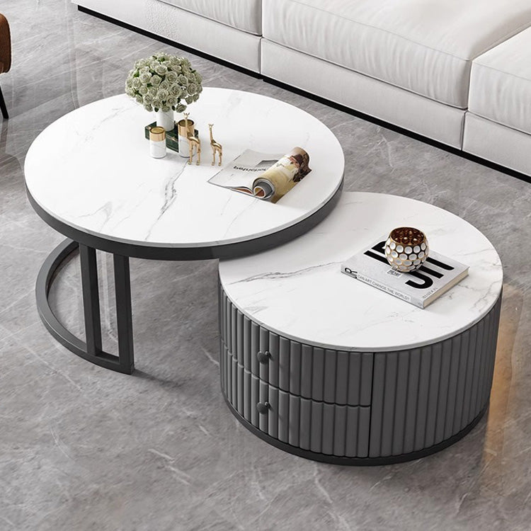 2-Pieces Round Coffee Table with Sintered Stone Top and Storage - Luxurious Modern Design for LIvingroom frg-501