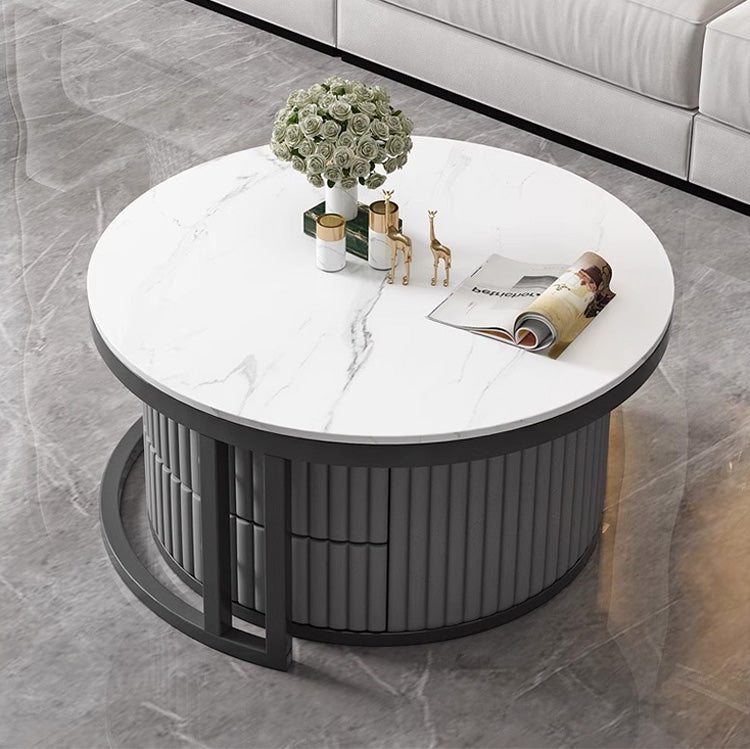 2-Pieces Round Coffee Table with Sintered Stone Top and Storage - Luxurious Modern Design for LIvingroom frg-501