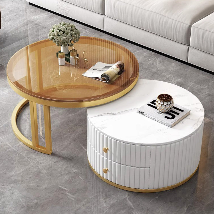 2-Pieces Round Coffee Table with Sintered Stone Top and Storage - Luxurious Modern Design for LIvingroom frg-501