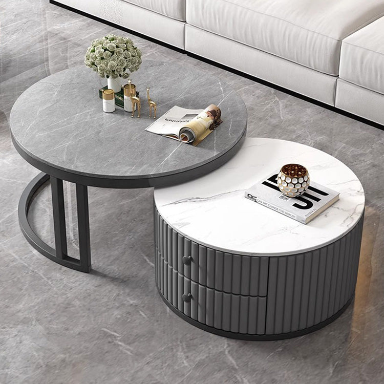 2-Pieces Round Coffee Table with Sintered Stone Top and Storage - Luxurious Modern Design for LIvingroom frg-501