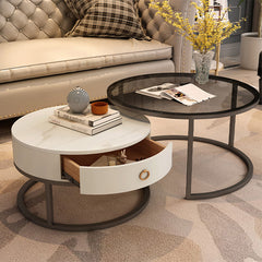 2-Pieces Sintered Stone Round Coffee Table with Metal Legs - Modern design with Storage frg-502