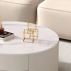 2-Pieces Sintered Stone Round Coffee Table with Metal Legs - Modern design with Storage frg-502