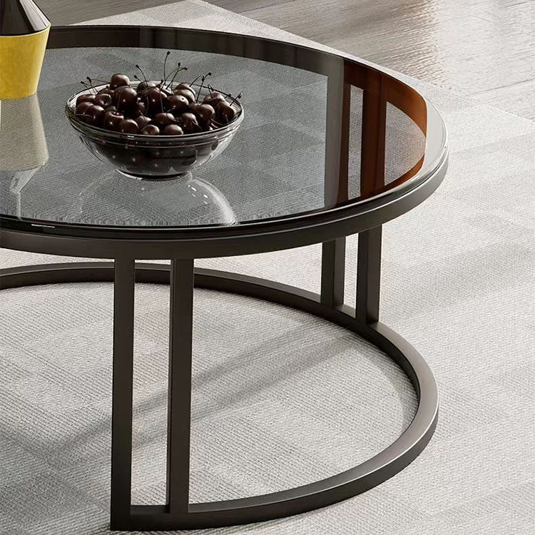 2-Pieces Sintered Stone Round Coffee Table with Metal Legs - Modern design with Storage frg-502