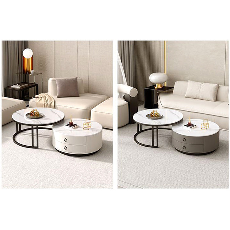 2-Pieces Sintered Stone Round Coffee Table with Metal Legs - Modern design with Storage frg-502