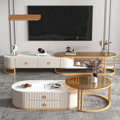 2-Pieces Oval Coffee Table and Round Side Table with Storage- Modern Design for LIvingroom frg-503