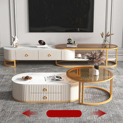 2-Pieces Oval Coffee Table and Round Side Table with Storage- Modern Design for LIvingroom frg-503