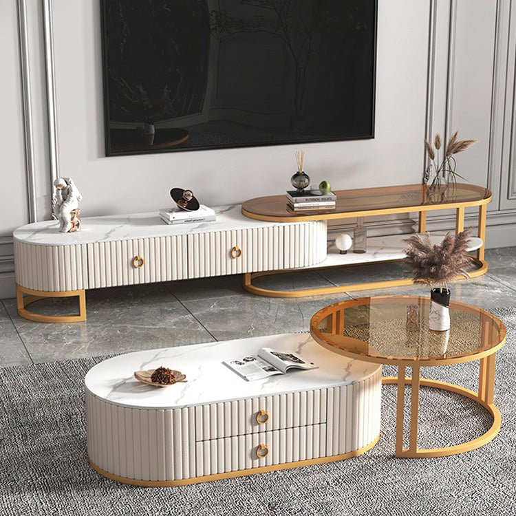 2-Pieces Oval Coffee Table and Round Side Table with Storage- Modern Design for LIvingroom frg-503