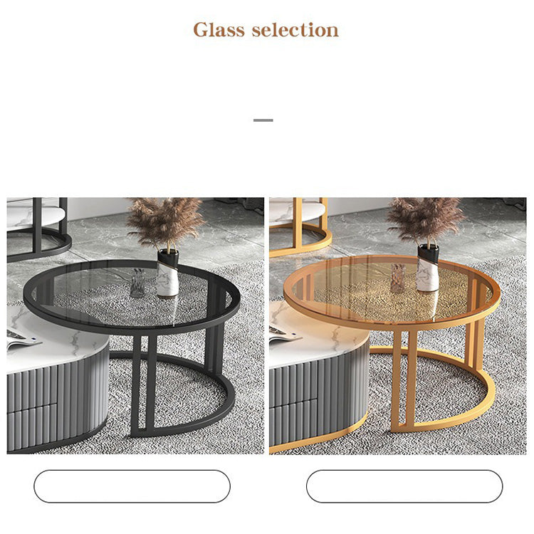 2-Pieces Oval Coffee Table and Round Side Table with Storage- Modern Design for LIvingroom frg-503