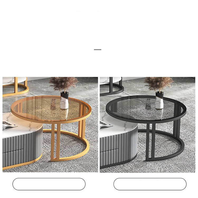 2-Pieces Oval Coffee Table and Round Side Table with Storage- Modern Design for LIvingroom frg-503