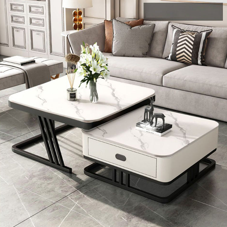 2-Pieces Square Coffee Table with Storage and Metal Legs - Modern for LIvingroom frg-504