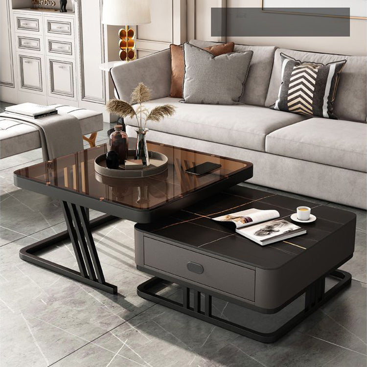 2-Pieces Square Coffee Table with Storage and Metal Legs - Modern for LIvingroom frg-504