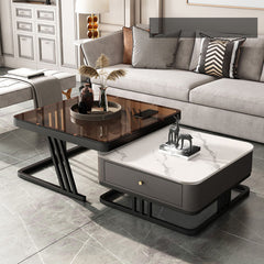 2-Pieces Square Coffee Table with Storage and Metal Legs - Modern for LIvingroom frg-504