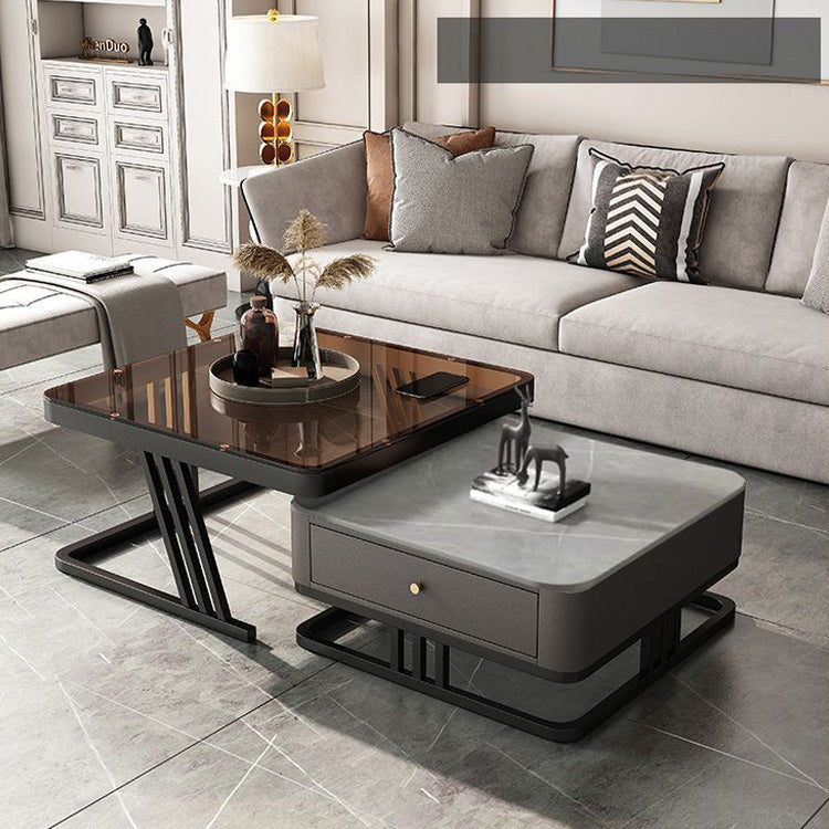 2-Pieces Square Coffee Table with Storage and Metal Legs - Modern for LIvingroom frg-504