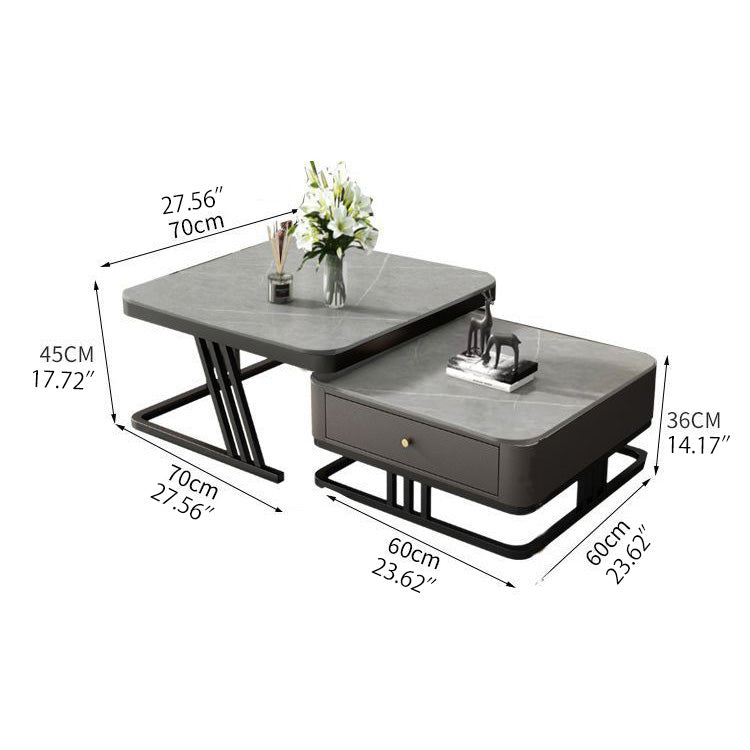 2-Pieces Square Coffee Table with Storage and Metal Legs - Modern for LIvingroom frg-504