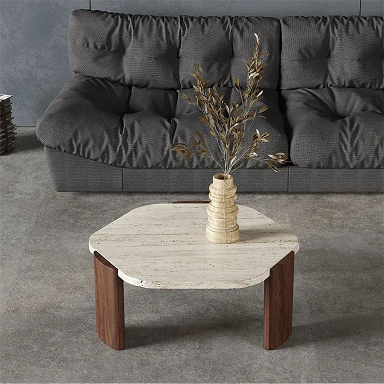 Modern Walnut Stone Coffee Table – Elevate Your Living Space with Style fsdb-2255