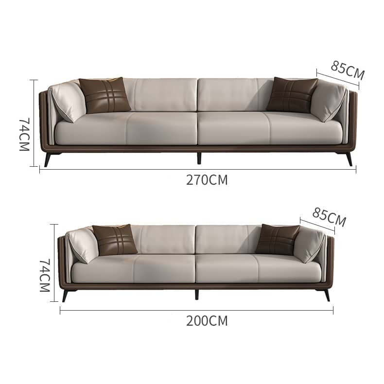 Modern Light Gray Sofa with Dark Brown Pine Wood Frame and Faux Leather Accents fsj-1029