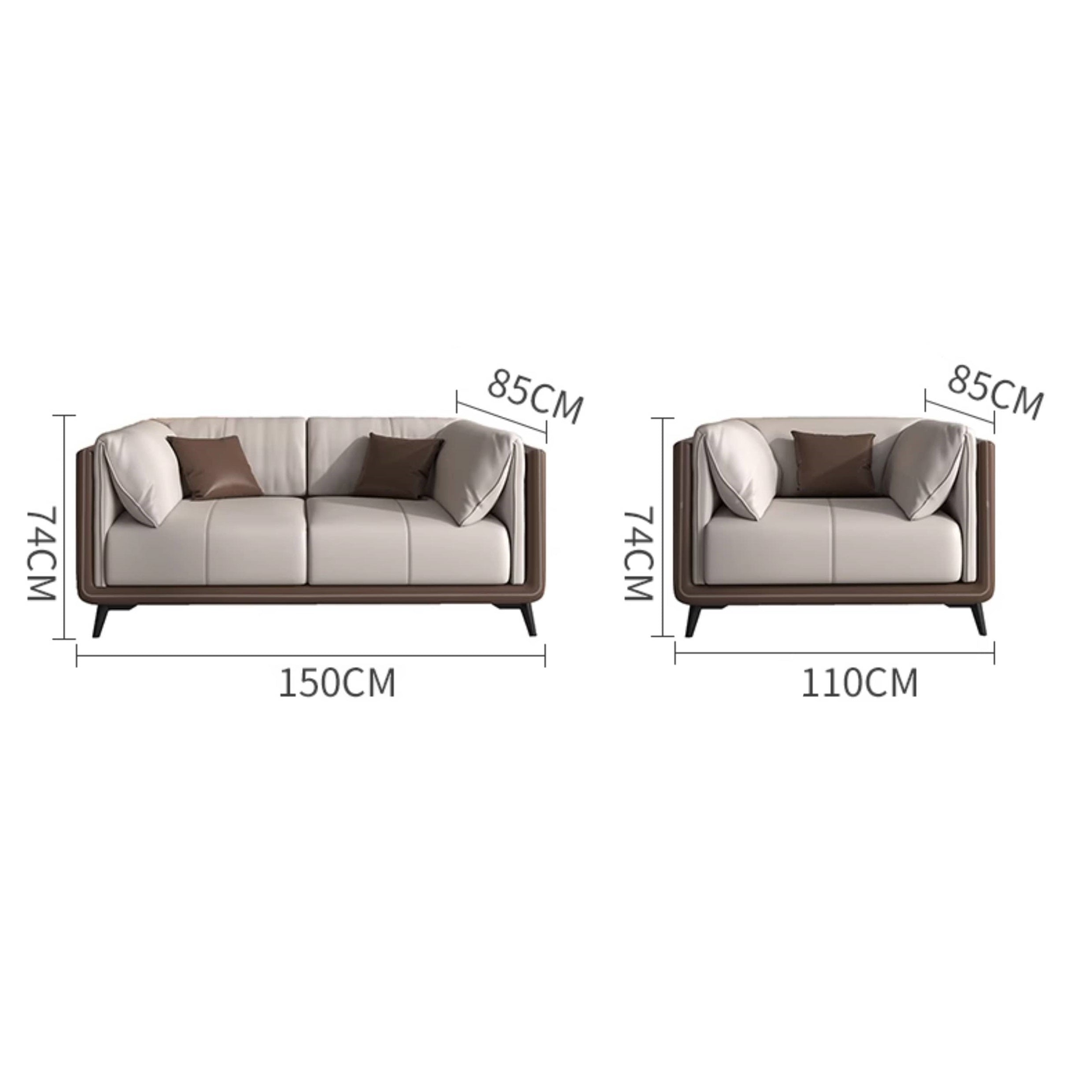 Modern Light Gray Sofa with Dark Brown Pine Wood Frame and Faux Leather Accents fsj-1029