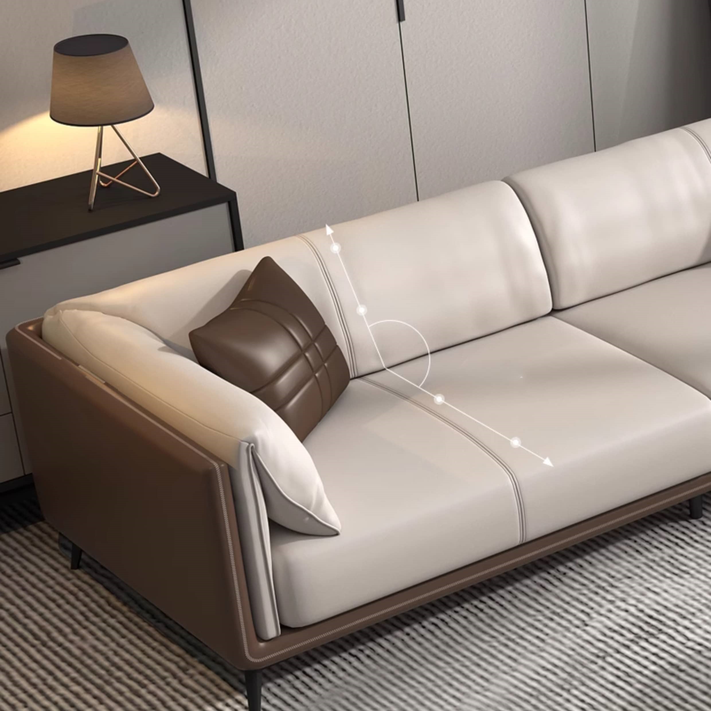 Modern Light Gray Sofa with Dark Brown Pine Wood Frame and Faux Leather Accents fsj-1029