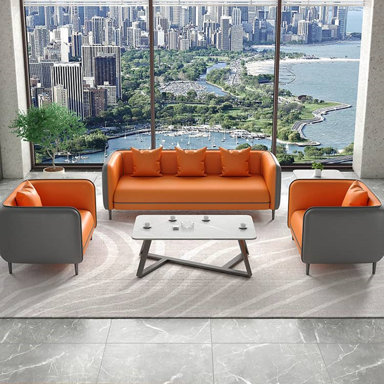 Modern Orange & Gray Faux Leather Sofa with Pine Wood Frame fsj-1030