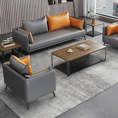 Elegant Orange and Gray Sofa - Black Solid Wood Frame with Durable Faux Leather Finish fsj-1032