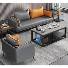 Elegant Orange and Gray Sofa - Black Solid Wood Frame with Durable Faux Leather Finish fsj-1032