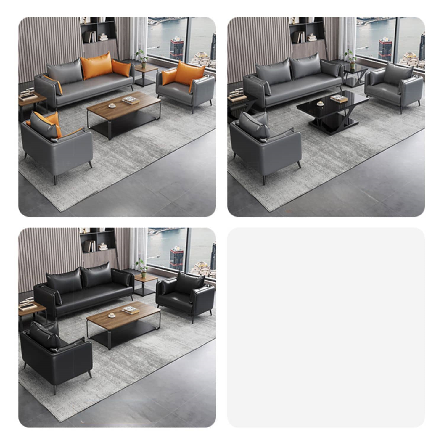 Elegant Orange and Gray Sofa - Black Solid Wood Frame with Durable Faux Leather Finish fsj-1032