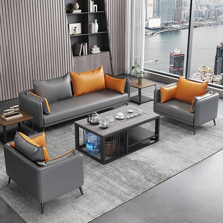 Elegant Orange and Gray Sofa - Black Solid Wood Frame with Durable Faux Leather Finish fsj-1032