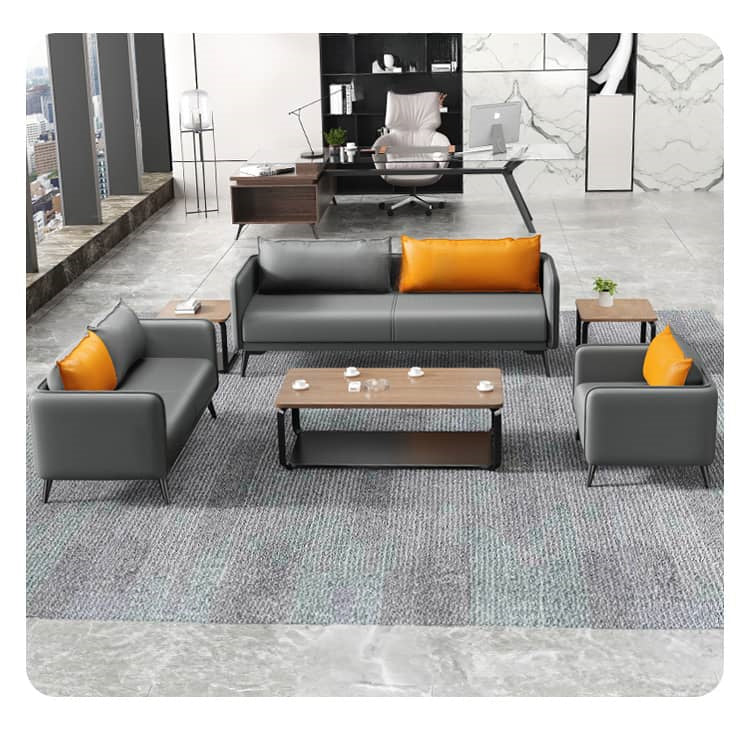 Modern Stylish Sofa - Orange, Gray, Black Faux Leather with Solid Wood Frame fsj-1033