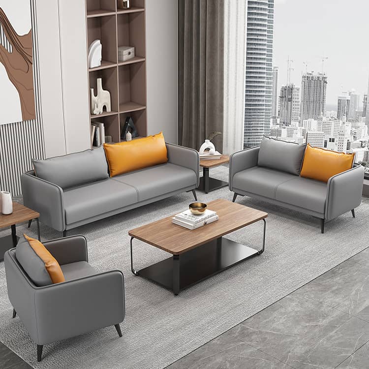 Modern Stylish Sofa - Orange, Gray, Black Faux Leather with Solid Wood Frame fsj-1033