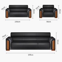 Stylish Solid Wood Sofa with Faux Leather Upholstery in Black, Light Brown, and Gray fsj-1035