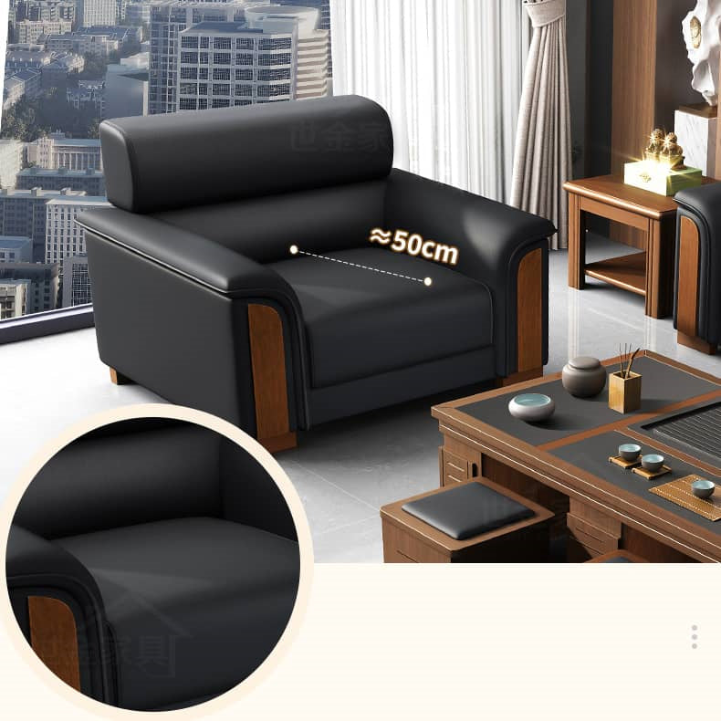 Stylish Solid Wood Sofa with Faux Leather Upholstery in Black, Light Brown, and Gray fsj-1035