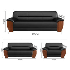 Elegant Black and Light Brown Solid Wood Faux Leather Sofa for Luxurious Living Rooms fsj-1036