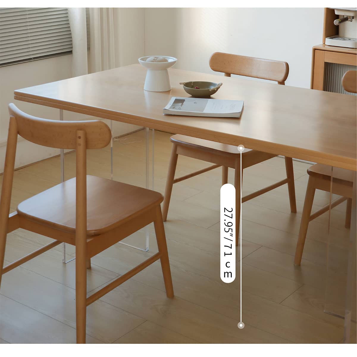 Modern Beech Wood Dining Table with Double Acrylic Pedestals for 6 fslmz-1078