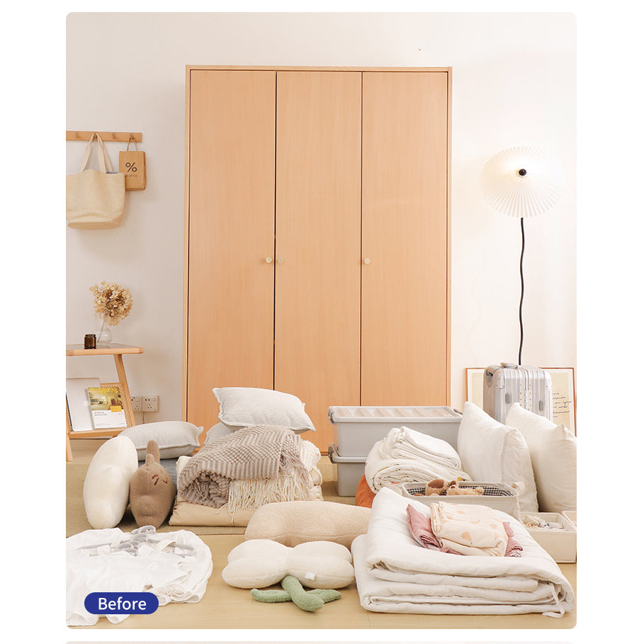 Stylish Natural Beech Wood Wardrobe – Modern and Durable Storage Solution fslmz-1083