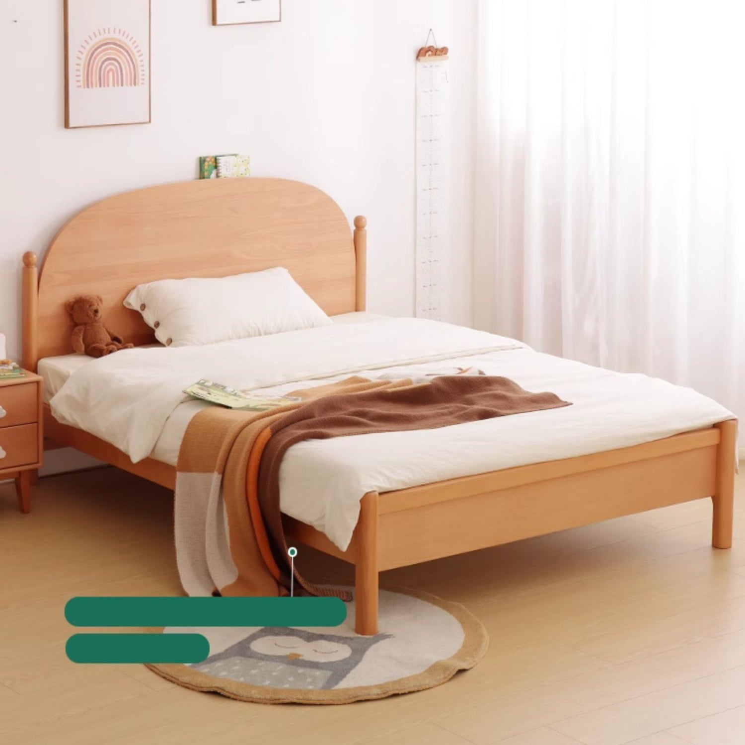 Elegant Bed Frame in Natural Beech and Pine Wood - Durable and Stylish fslmz-1084