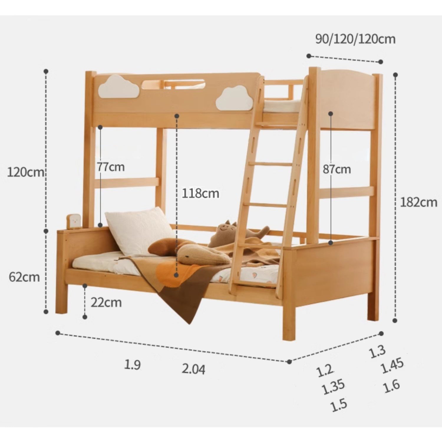 Modern Beech Wood Bunk Bed for kids - Functional Design with Drawers for Storage fslmz-1086