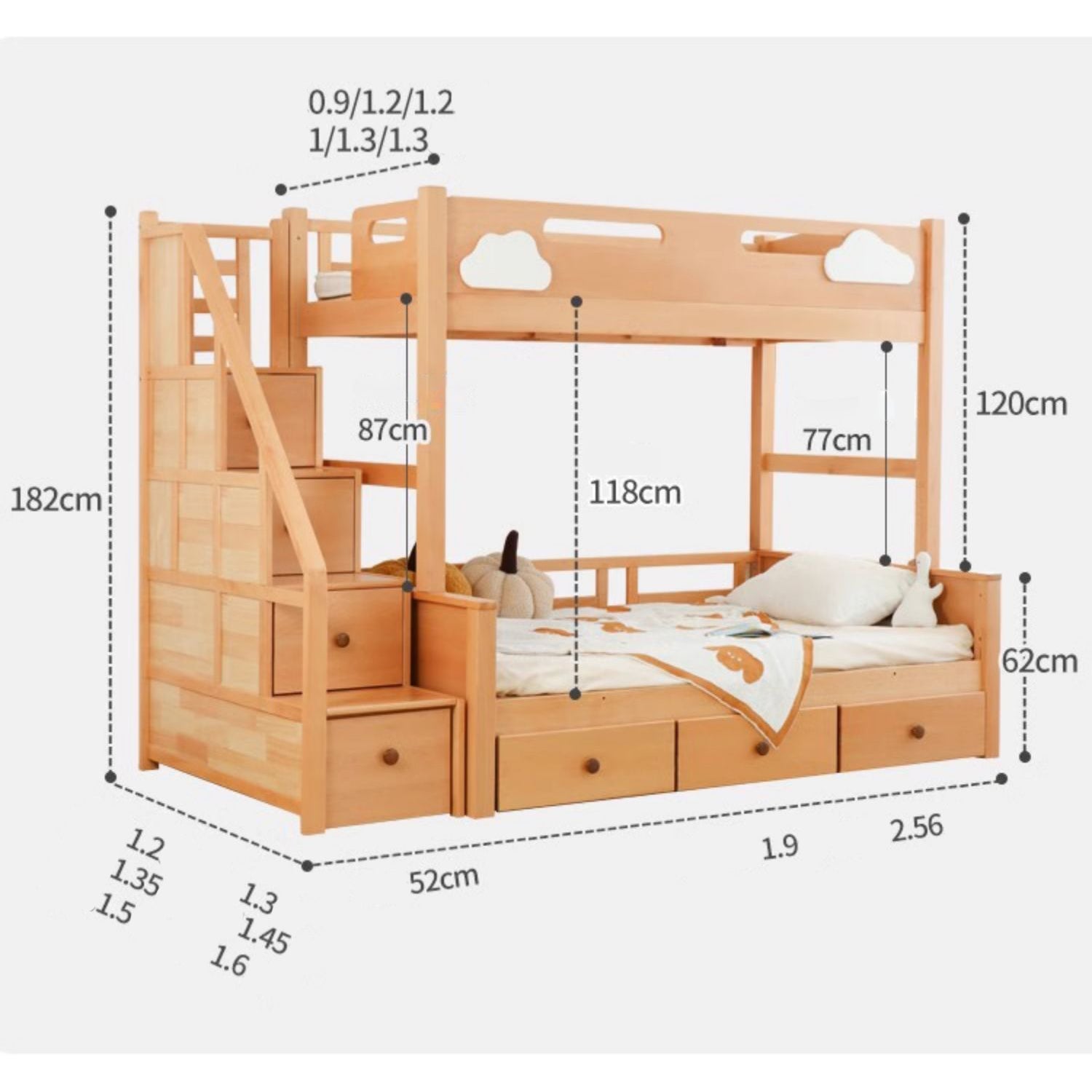 Modern Wooden Bunk Bed for Kids Functional Design with Drawers for Storage fslmz-1088