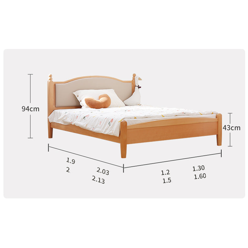 Nature-Inspired Light Brown Bed in Beech and Pine Wood with Faux Leather Trim fslmz-1092